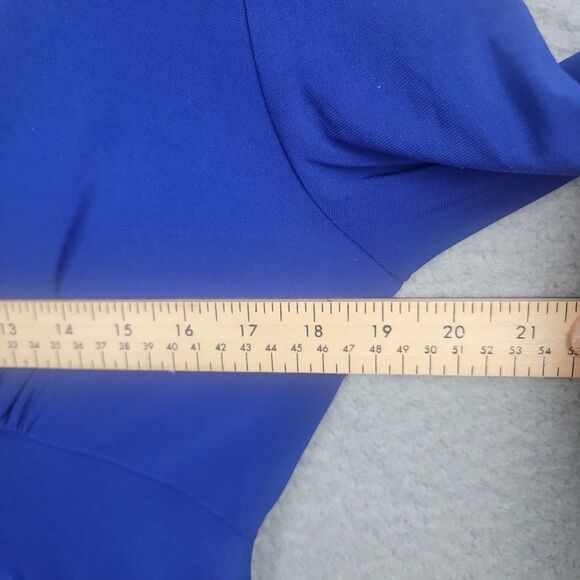 Clara Sun Woo Faux Wrap Blue Stretch Knit Dress S Travel Friendly Classic Style - Picture 8 of 12